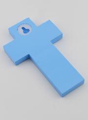 Croix en Bois Enfants du Monde Bleue