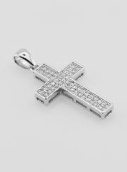 Pendentif Croix Diamants Strass et Argent 22mm