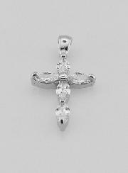 Pendentif Croix 5 Diamants Strass et Argent 18mm