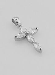 Pendentif Croix 5 Diamants Strass et Argent 18mm