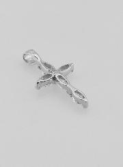 Pendentif Croix 5 Diamants Strass et Argent 18mm