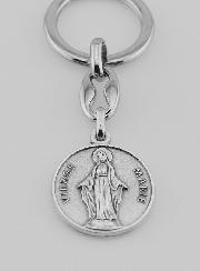 Porte-Clés de la Sainte Vierge Marie Miraculeuse Argenté avec Prière