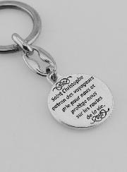 Porte-Clés de Saint Christophe Argenté avec Prière