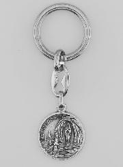 Porte-Clés de Notre Dame de Lourdes Argenté avec Prière