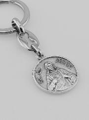 Porte-Clés du Sacré Coeur de Jésus Argenté avec Prière