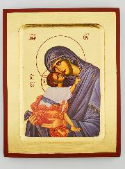 Icône Byzantine Vierge de Tendresse Voile Bleu - 17 cm