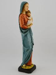 Statue Vierge Marie à l'Enfant Jésus Polychromée Peinte Main - 25 cm