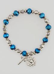 Bracelet Dizainier Perles de Cristal Bleu et Argent Strass