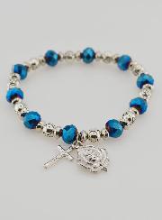 Bracelet Dizainier Perles de Cristal Bleu et Argent Strass