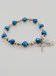 Bracelet Dizainier Perles de Cristal Bleu et Argent Strass