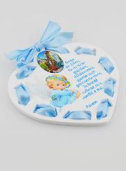 Icône Ange-Gardien Bleue - Cadeau de Baptême Garçon - 11 cm