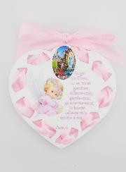 Icône Ange-Gardien Rose - Cadeau de Baptême Fille - 11 cm