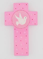 Croix Enfant Colombe de l'Esprit Saint Rose - 12 cm