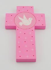 Croix Enfant Colombe de l'Esprit Saint Rose - 12 cm