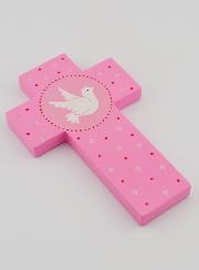 Croix Enfant Colombe de l'Esprit Saint Rose - 12 cm