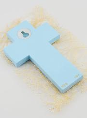 Croix Enfant en Bois Petite Brebis Bleu - 12 cm