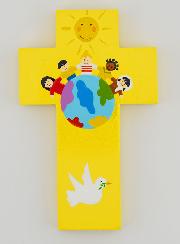 Croix en Bois Enfants du Monde Jaune - 12 cm
