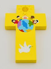 Croix en Bois Enfants du Monde Jaune - 12 cm
