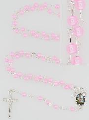 Chapelet de Lourdes en Perles de Nacre Rose avec Fermoir
