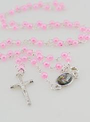 Chapelet de Lourdes en Perles de Nacre Rose avec Fermoir