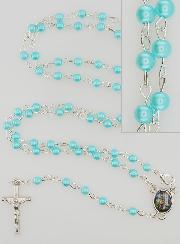 Chapelet de Lourdes en Perles de Nacre Bleue avec Fermoir