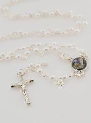 Chapelet de Lourdes en Perles de Nacre Blanche avec Fermoir
