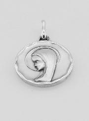 Médaille Vierge au Voile Profil Gauche en Argent Massif - 16 mm