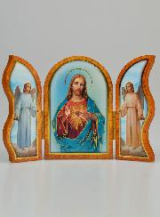 Icône Triptyque Sacré Coeur de Jésus - 12 cm