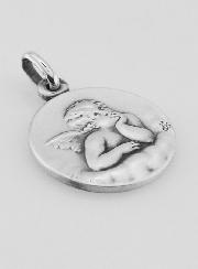 Médaille Ange-Gardien Protecteur en Argent Massif - 18 mm