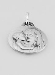 Médaille Vierge à l'Enfant aux Fleurs en Argent Massif - 18 mm