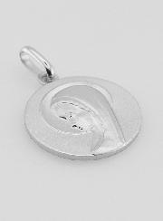 Médaille Vierge Marie au Voile Auréolée en Argent Massif - 18 mm