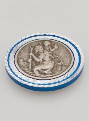 Plaque Auto de Saint Christophe Argenté et Liseré Bleu - 3.5 cm