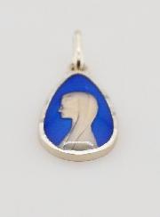 Médaille Vierge Marie au Voile en Argent Massif et Email Bleu - 16 mm