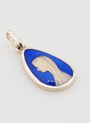 Médaille Vierge Marie au Voile en Argent Massif et Email Bleu - 16 mm