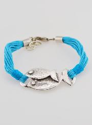 Bracelet Religieux Poisson Ichtus Métal Argenté - Multi cordons Bleus