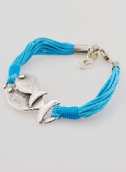 Bracelet Religieux Poisson Ichtus Métal Argenté - Multi cordons Bleus