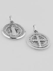 Médaille Saint Benoit en Argent Massif Bords Brillant - 18 mm