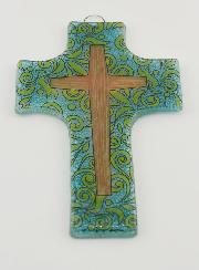 Croix en Verre Motif Moderne Fleuri - 12 cm