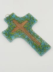Croix en Verre Motif Moderne Fleuri - 12 cm
