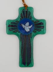 Croix en Verre Colombe de la Paix - 12 cm