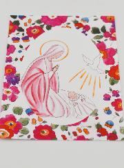 Carte de Baptême - Vierge Marie et Colombe de l'Esprit Saint - Fuchsia