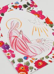 Carte de Baptême - Vierge Marie et Colombe de l'Esprit Saint - Fuchsia