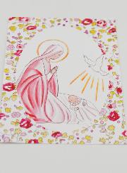 Carte de Baptême - Vierge Marie et Colombe de l'Esprit Saint - Rose
