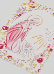 Carte de Baptême - Vierge Marie et Colombe de l'Esprit Saint - Rose