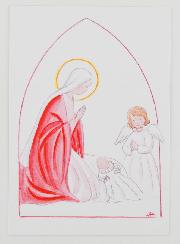 Carte de Baptême - Vierge Marie et Ange-Gardien - Blanc
