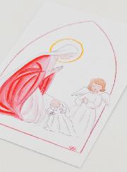 Carte de Baptême - Vierge Marie et Ange-Gardien - Blanc