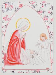 Carte de Baptême - Vierge Marie et Ange-Gardien - Roses