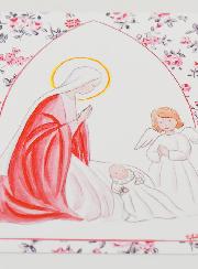 Carte de Baptême - Vierge Marie et Ange-Gardien - Roses