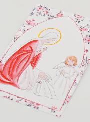 Carte de Baptême - Vierge Marie et Ange-Gardien - Roses