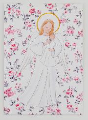 Carte de Baptême - Ange-Gardien Protecteur - Fleurs Roses